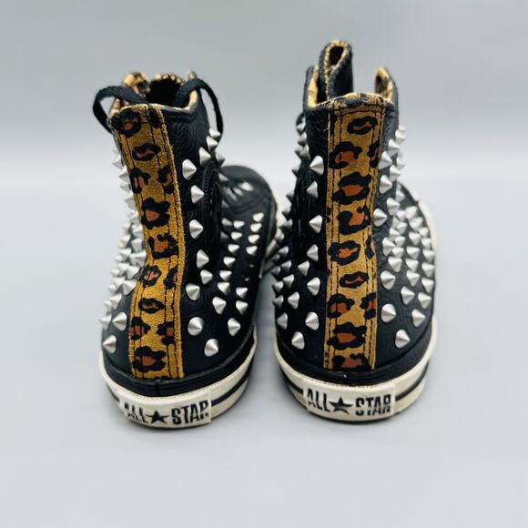 Converse Shoes Womens 6.5 Black Leather All Star Studded High Top Leopard Punk - Picture 7 of 12